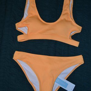 Yellow Ribbed Cut Out Bikini